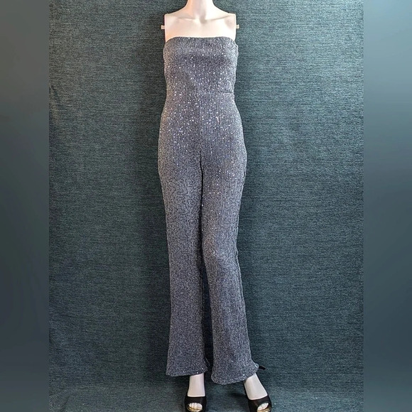 Wild Fable Strapless Tube Jumpsuit, Silver Sequined Dark Blue - Picture 2 of 14